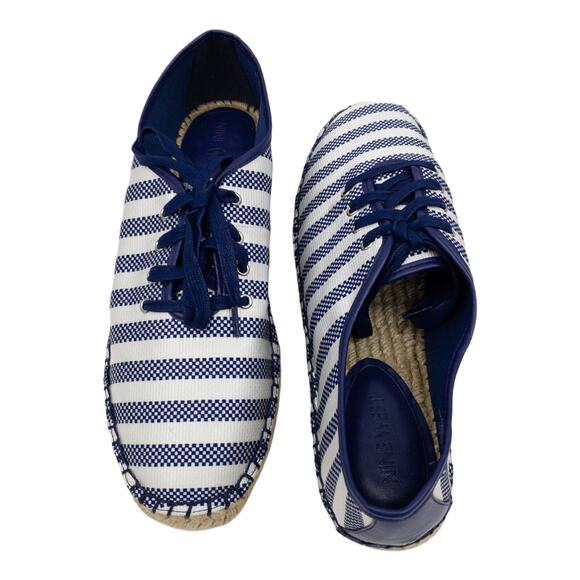 Nine West  Lace Up Espadrille Platform Sneakers 9.5 Blue & White Gingerbread - Picture 6 of 12